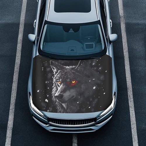 Image of Black Wolf Hood Wraps for Cars Hood Wrap Protector Washable Car Hook Elastic Fabrics Can be Washed Hook Wraps