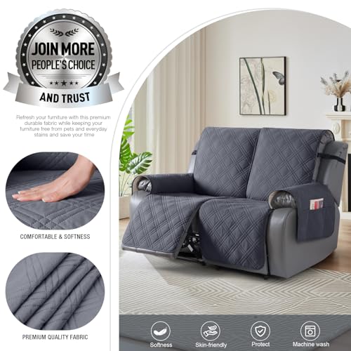 Image of TAOCOCO 100% Waterproof Recliner Loveseat Covers 2 Seater, Split Loveseat Covers for Reclining loveseat, Non Slip Reclining Couch Cover with Double Straps for Kids, Pets(2 Seater, Dark Grey)