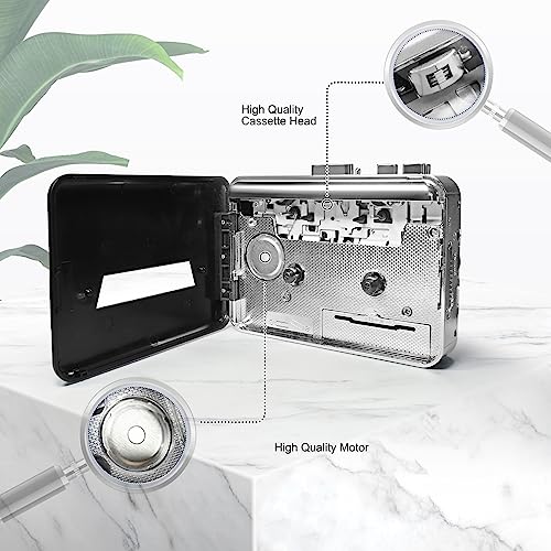 Janryzone Portable Auto Reverse Cassette Player,Clear Stereo Cassette Tape Player With Big Speaker&Earphone,Cassette Tape to MP3 Converter,Powered by USB Power Cord or AA Battery Black