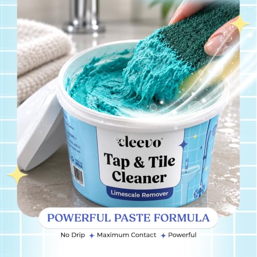 Image of Cleevo Tap & Tile Cleaner | Limescale & Hard Water Stain Remover | Removes White Cast, Soap Scum & Rust Stains | Non-Toxic | Suitable for Bathroom, Taps, Showers, Tiles & Brass surfaces