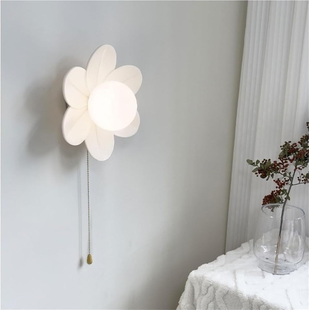 WJJHERRH Flower Mounted Lamp Pull Cord Industrial White Metal Light for Bedroom Living Children Room Farmhouse Wall with G9 Base