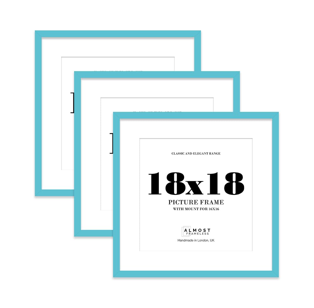 18x18 Turquoise Picture Frame with Mount for 16x16 Photos, Prints - Modern Square Wall Frame, Set of 3