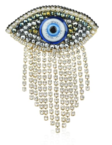 Image of Retro Evil Eye Brooch Fashion Unique Crystal Pearl Abstract Eyes Brooches Pin Badge for Women Bridal Jewelry Gift