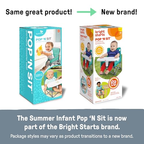 Image of Summer by Bright Starts Pop 'N Sit Portable Booster Chair, Floor Seat, Indoor /Outdoor Use, Compact Fold, Teal, 6 Mos - 3 Yrs