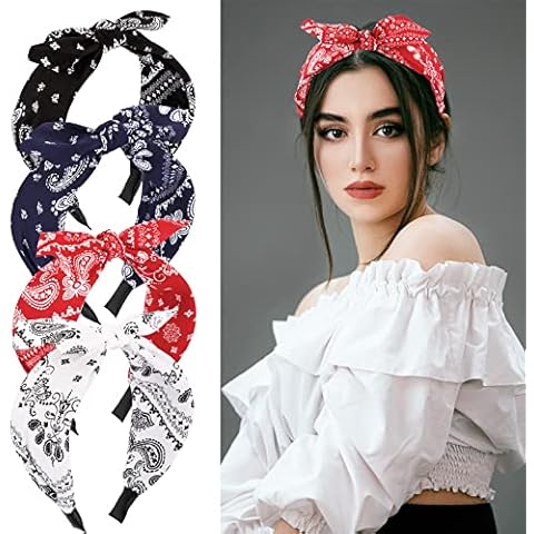 BETESSIN 4pcs Diademas Boho Paisley con Orejas de Conejo Cover