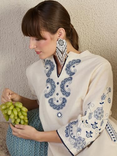 Image of INDO ERA Women's Pure Cotton Embroidered Straight Kurta & Palazzo Set | cotton kurta sets for women