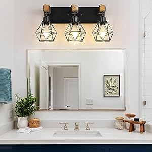 Farmhouse Vanity Light for Bathroom, 3-Light Wood Bathroom Vanity Light Fixtures Over Mirror, Rustic Sconces Wall Lighting with Metal Lampshade for Living Room, Bedroom, Hallway Farmhouse Vanity Light for Bathroom 3 Light Wood Bathroom Vanity Light Fixtures Over Mirror Rustic Sconces Wall Lighting with Metal Lampshade for Living Room Bedroom Hallway