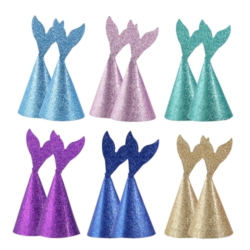 Fonder Mols Paper Hats Party Crown Headband for Kids Birthday Girls Boys Baby Shower Party Decorations Supplies Multicoloured(12pcs,Fish Tail Shaped)