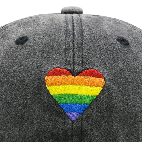 Image of LGBT Pride Baseball Hat, Embroidered Rainbow Heart Hat, Adjustable Gay Lesbian Love Cap for Men Women