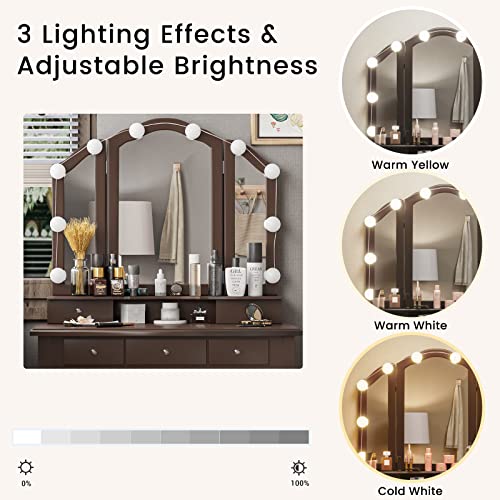 Tiptipervanitydeskmakeupvanitysetwithlightedmirrorandstooldressingtablewith5drawers3lightsettingsadjustablebrightnessespresso Urban Country Home Decor Tiptiper vanity desk makeup vanity set with lighted mirror and stool dressing table with 5 drawers 3 light settings adjustable brightness espresso urban country home decor