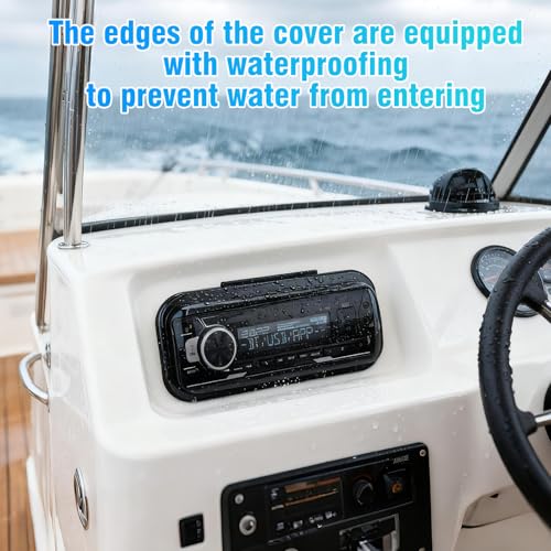 Image of Herdio Durable Universal Marine Stereo Cover - Water-Resistant Boat Radio Protector with Flip-Up Door, Neoprene Gasket, &Suitable for single-DIN radios（Black）
