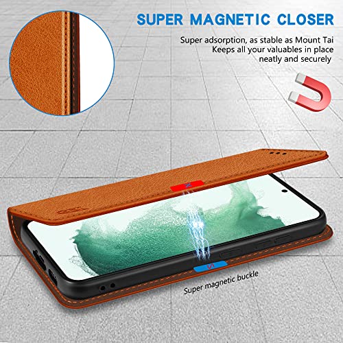 Image of ZZXX Samsung Galaxy S22 Plus Wallet Case, Brown 6.6 inch, RFID Blocking, Card Slot, Strong Magnetic Leather, Slim Fit