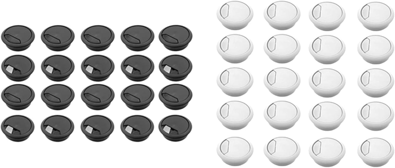 Passacavo per scrivania, 20 Pezzi 2 Pollici scrivania Filo passacavo Cavo Foro di Copertura for Ufficio PC scrivania Cavo organizzatore Cavo Copertura in plastica(Black)