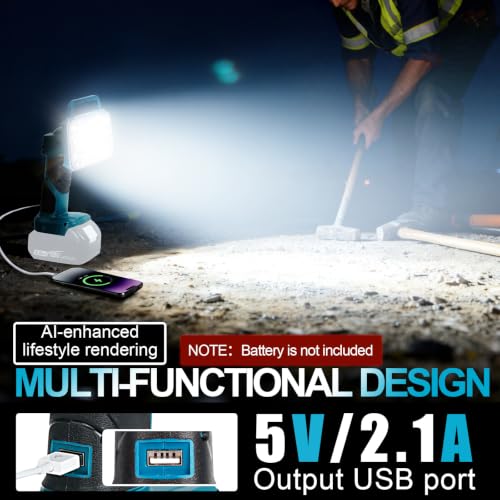 Image of Cordless LED Work Light, 2000LM Portable Handheld Flashlights Tool with USB Port and 3 Brightness Modes for Camping, Fishing, Job Site, Indoor & Outdoor Use