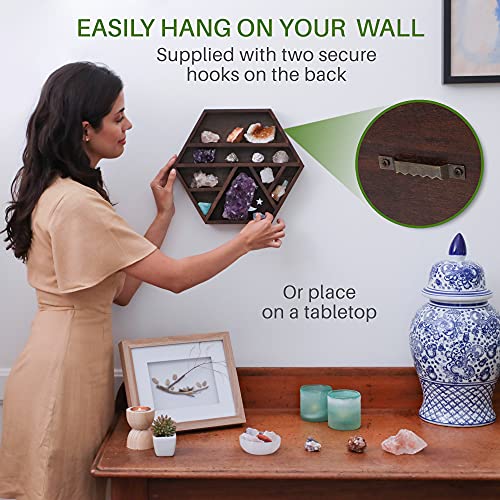 Enso Sensory Tsuki Crystal & Rock Display Shelf - Hexagon Floating Wall Shelves With Cresent Moon Design For Rocks, Crystals, Oils, Stones, Plants - Honeycomb Geometric Shape Home Decor #TOP1