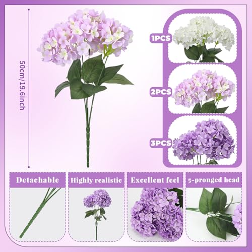 Image of Suncalla Purple 6 Bundles Hydrangea Artificial Flowers Bulk 30 Heads 20'' Faux Fake Hydrangea for Spring Graves Easter Decor Porch Indoor Outdoor Home Garden Wedding Table Centerpieces