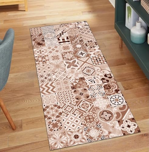 Alfombra para cocina estilo bohemio de 90x160 cm lavable marrón 2