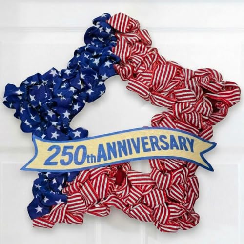 4th of July Wreath Patriotic Decorations for Front Door - 19 inch Memorial Day 250th Anniversary USA Fourth of July Burlap Star Wreath Red White and Blue Hanging for Independence Day 2026 Decor