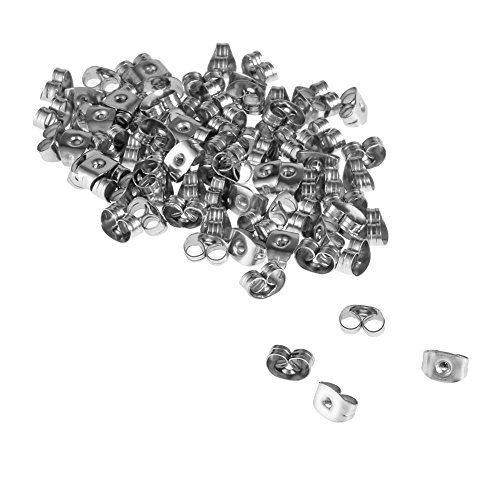 Preisvergleich Produktbild Ohrring-Verschlüsse, Schmetterlings-Verschluss, Chirurgenstahl, Ohrstecker, Verschluss für Ohrringe, Gold-Silber, 100 Stück