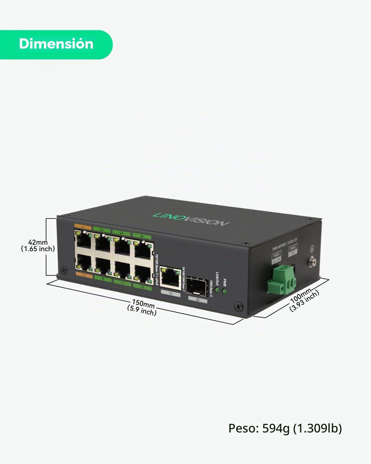 LINOVISION Conmutador EOC y POE industrial de 8 puerto con transmisor de 4 EOC, PoE de largo alcance sobre cable coaxial o UTP, cableado simplificado, actualización del sistema analógico al sistema IP