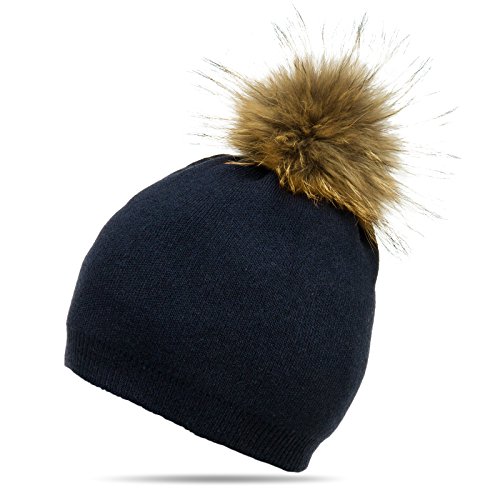 Caspar MU147 Damen Feinstrick Mütze Bommelmütze mit XL Fellbommel,...