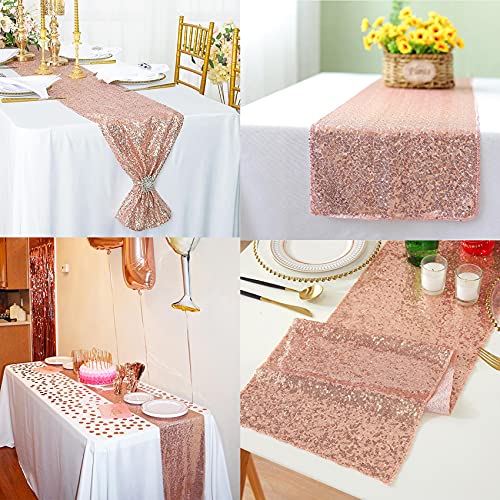 12 Packs 12 X 72 Inch Sequin Table Runner Glitter Dining Table Runner For Birthday Wedding Engagement Bridal Baby Shower Bachelorette Holiday Celebration Party Supplies Decorations (Rose Gold) #TOP6