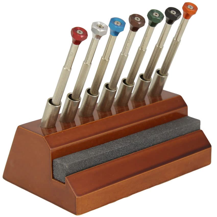 Wood Stand for Watchmakers Screwdrivers Holder with Sharpening Stone