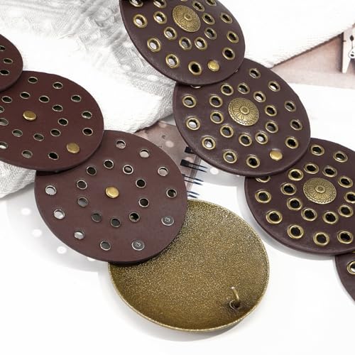 Wide Disc Belt for Women Vintage Hollow Boho Leather Belt Western Chunky Waist Belt Cowboy Metal Buckle Concho Belts4