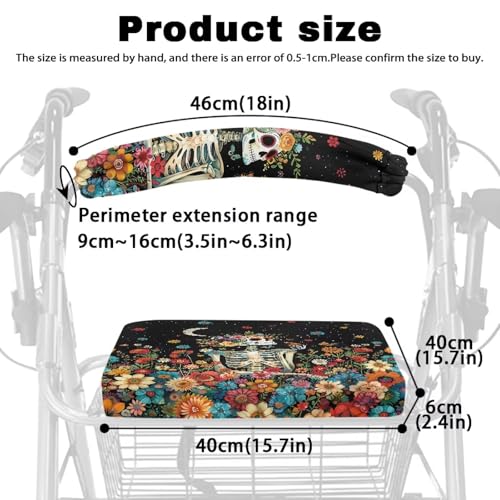 Image of Universal Rollator Accessories Covers Floral Skull Rollator Walker Seat and Backrest Covers Soft Walkers Seat Covers for Seniors Women Men