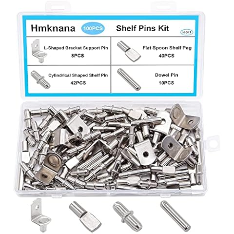 Hmknana 100PCS 4 Styles Shelf Pins Kit - Nickel Plated Shelf Bracket Pegs & Shelf Support Pins,Dowel Pin and Shelf Holders for Shelves Cabinet Furniture Closet etc Cover