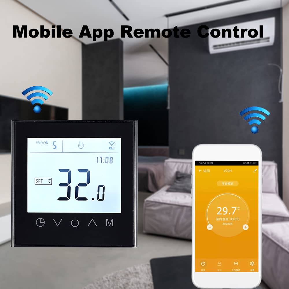 Thermostat WiFi programmable Touch Screen Tuya Smart Régulateur de température pour chaudière électrique/eau/gaz chaudière chaude contrôleur de chauffage au sol (chaudière à gaz noire)