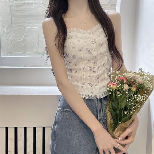 Girls Lace Floral Camisole Spaghetti Strap Teens Slim Fitted Casual Cami Crop Top Bralette Camisole Top4
