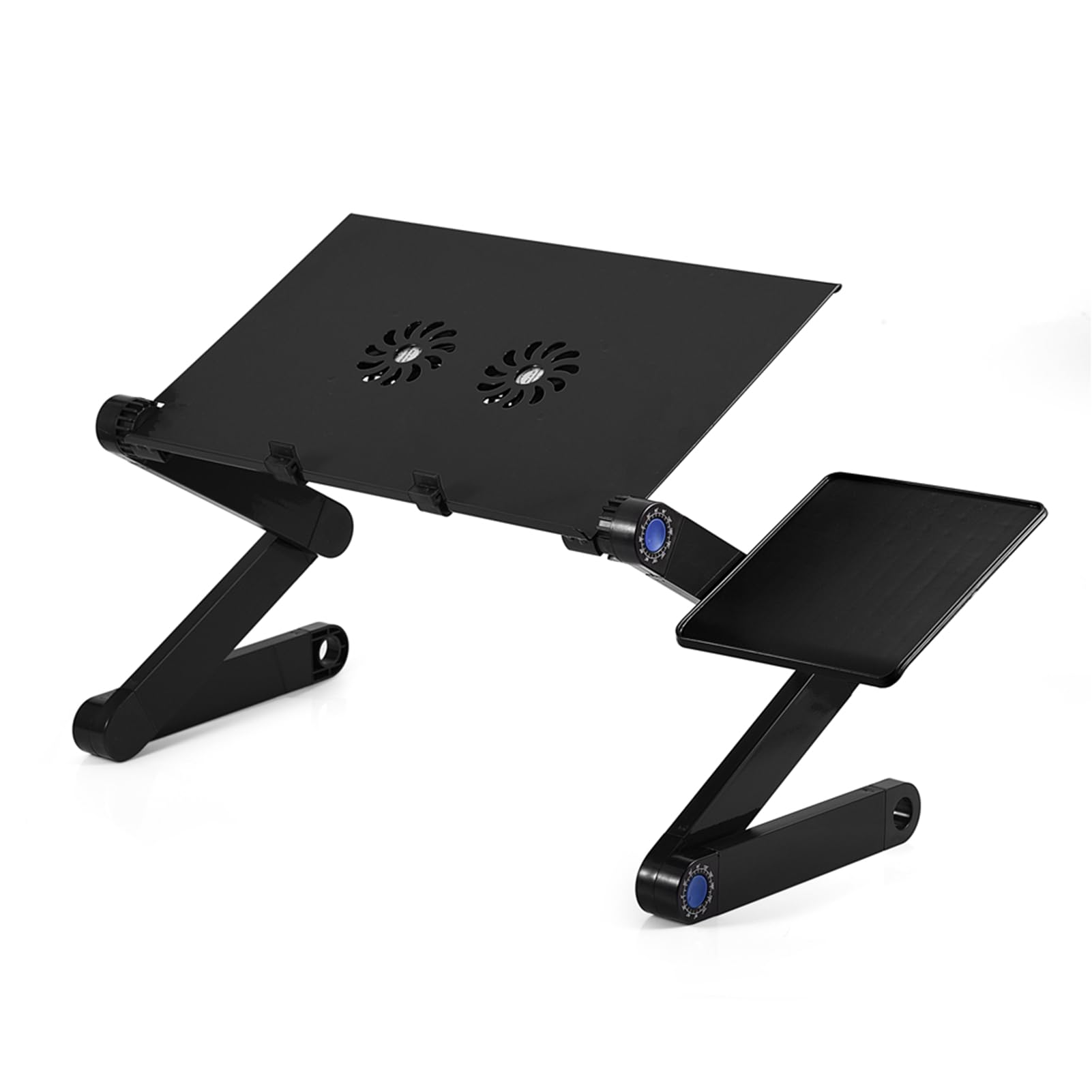 Soporte para Portátil Ajustable 360°, Mesa Plegable de Aleación de Aluminio, con 2 Ventiladores, Carga Máxima 15 kg, Negro