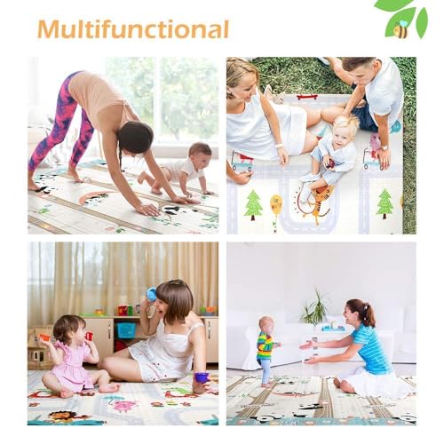 Image of Premium Reversible Baby Play Mat | Extra Large Soft Foam Crawling Mat for Babies & Toddlers | Non-Slip, Waterproof, Easy to Clean | Foldable Learning Play Mat for Indoor & Outdoor (6.5 X 5 ft, 0.8 cm Thickness) Cartoon-Giraffe, Multicolor