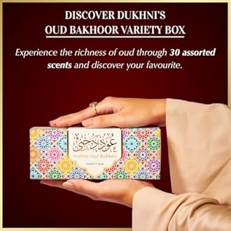 Oud Bakhoor Variety Box by Dukhni | Assorted Box | 30 Pieces Bakhoor | Gift Set & Refill Kit | Arabic Incense | Islamic Gifts, Eid & Ramadan Gift for Men and Women | Luxurious, Long Lasting