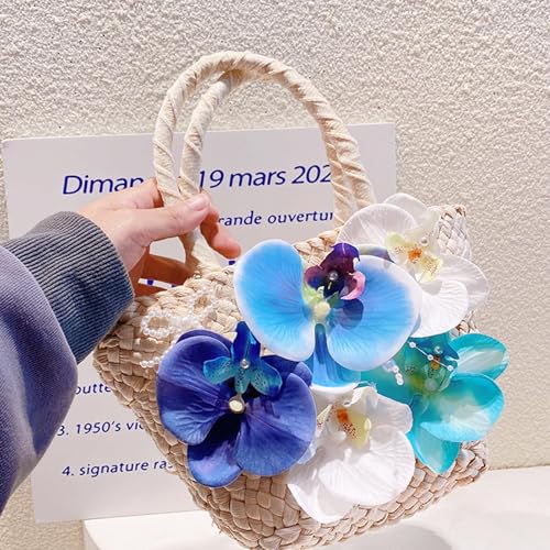 Bolso Tote para Mujer, Mini Bolsa de Paja Azul miniatura 3