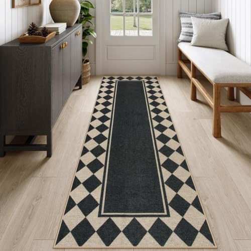 Moynesa Easy Jute 2'6"x8' Runner Rug, Indoor Outdoor Checkerboard Runner