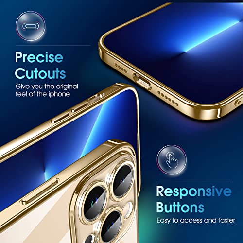 Image of VONZEE Compatible with iPhone 14 Pro Max Case 6.7 inch, Luxury Electroplated TPU Soft Edge Bumper Case, Full Camera Protection & Reinforced Corners Shockproof Case Cover|Transparent|Gold