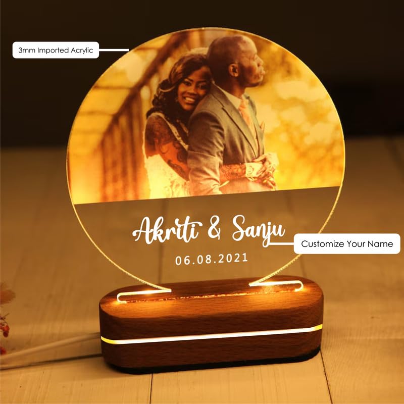 Image of THE GRANDEUR Acrylic LED Photo Lamp, Personalised Anniversary Gift for Couples, Husband, Wife, Wedding, Birthday, Valentine's Day (Half Moon), Transparent