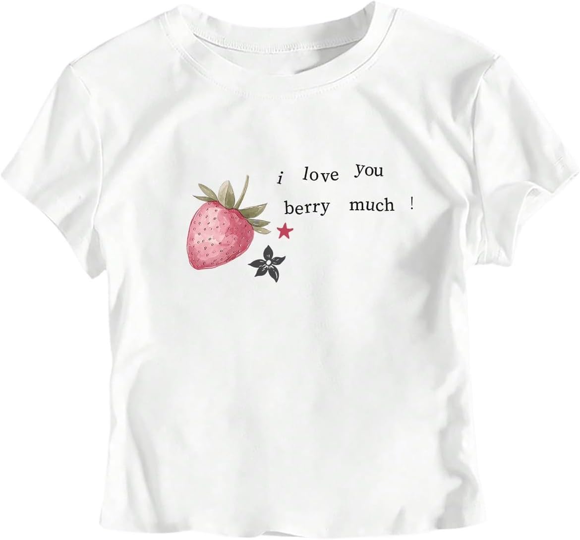 (Large) SOLY HUX Women's Y2k Graphic Crop Tee Cute Shirt Short Sleeve Crew Neck Tshirt Streetwear Large White Graphic