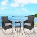 Merax 3 Piece Cushioned Patio PE Rattan Furniture Set Outdoor Garden Wicker Set with Beige Cushions (Brown)