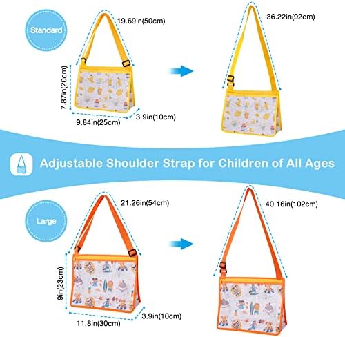 JOTO Seashell Beach Mesh Bags Kids Shell Collecting Shelling Bag, Sand Toys Totes Sea Shells Holder for Adults with Zipper Adjustable Straps- 4 Pack,Colorful Prints