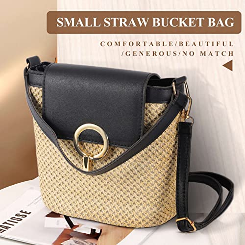 Small Straw Bucket Bags for Women Summer Crossbody Bags Lady Travel Purses and Handbags Female Shoulder Simple Bag Black2