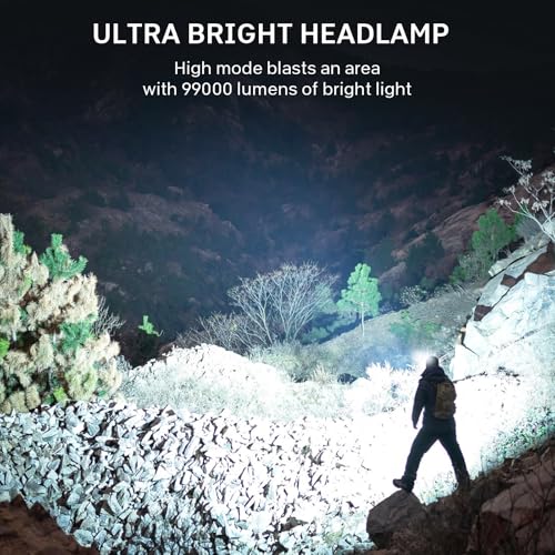Image of azamine Rechargeable Headlamp Super Bright 99000 Lumens, 2Pack LED Head Lamp with 3 Modes, 90 Adjustable Head Lights for Forehead, IPX6 Waterproof HeadLamps for Adults Camping Hunting Hiking