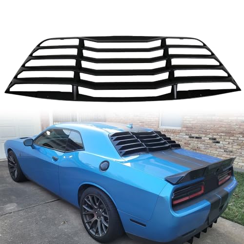 MODILOVER Rear Window Louver, Compatible with 2008-2023 Dodge Challenge, PP Matte Black V2 Style Back Window Windshield Sun Shade Cover Vent