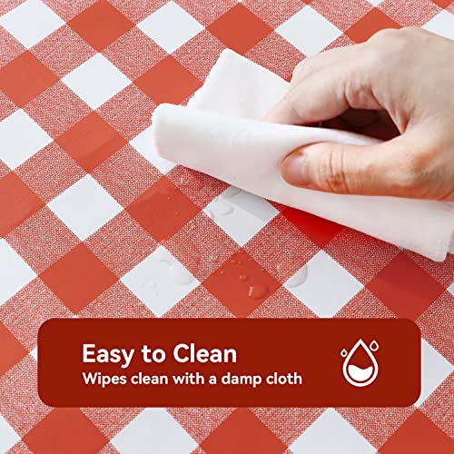 Romanstile Rectangle PVC Table Cloth Gingham Checkered Tablecloths Wipeable Plastic Tablecloth Waterproof for Christmas Party Birthday Picnic dining,Gingham fabric,Summer 55x78 inch, Red and White - Image 4