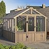 Veikou 6x12ft greenhouses for outdoors wooden greenhouse with cedar frame adjustable vent green house with 6mm thick polycarbonate panel for outside garden backyard light brown mocha  urban country home decor