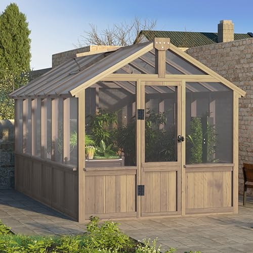VEIKOU-6x12FT-Greenhouses-for-Outdoors-Wooden-Greenhouse-with-Cedar-Frame-Adjustable-Vent-Green-House-with-6MM-Thick-Polycarbonate-Panel-for-Outside-Garden-Backyard-Light-Brown-Mocha VEIKOU 6x12FT Greenhouses for Outdoors Wooden Greenhouse with Cedar Frame Adjustable Vent Green House with 6MM Thick Polycarbonate Panel for Outside Garden Backyard Light Brown Mocha