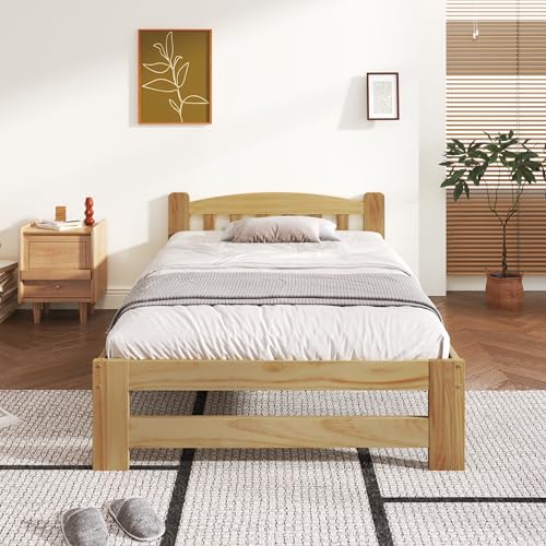 Bgsryao Letto in legno massiccio 90 x 200 cm, letto singolo in legno massello futon, letto in legno massello naturale, 90 x 200 cm, con testiera e rete a doghe, letto per adulti, letto per gli ospiti,