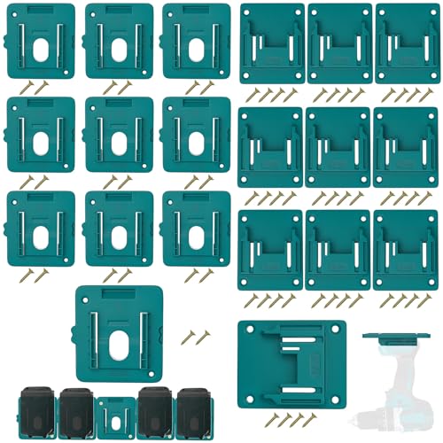 Crivnhar 20 Packs Tool Holder and Battery Mount Holder for Makita 18V, 10 Pack Battery Mounts Rack Fit for 18V Batteries, 10 Pack Drill Tool Hangers Storage Organizer(w/60 Screws)